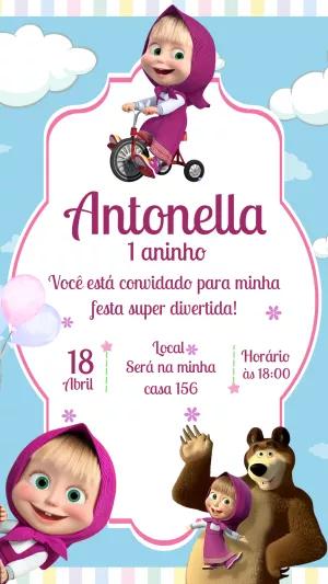 Convite Aniversário Masha e o Urso para Editar Online