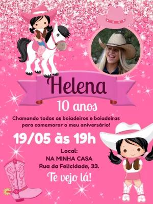 Convite de Aniversário Boiadeira com Foto para Editar Online