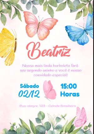 Convite Aniversário Jardim das Borboletas para Editar Online