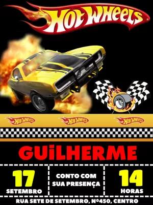 Convite de Aniversário Hot Wheels com Carros para Editar Online