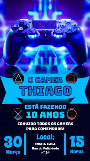Convite Aniversário Gamer Playstation para Editar Online