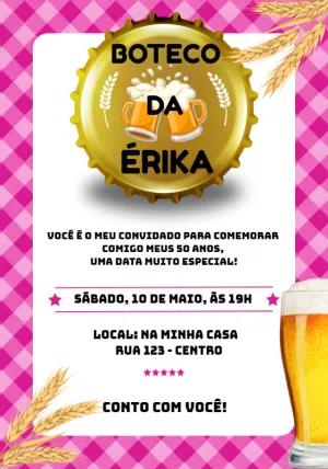 Convite Aniversário Boteco Rosa com Cerveja para Editar Online