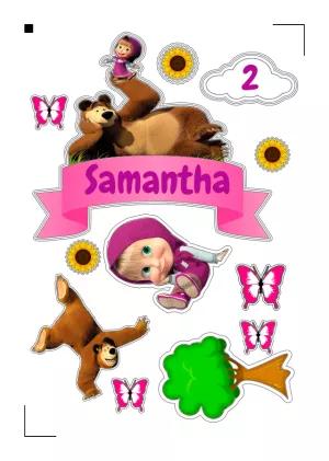 Topo de Bolo Masha e o Urso Editável para Imprimir