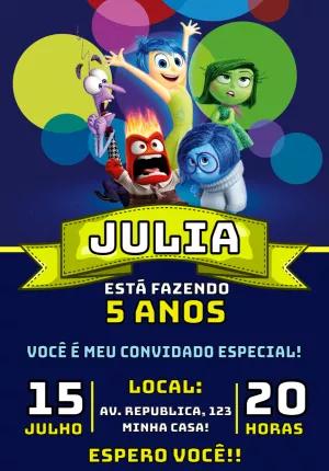 Convite Aniversário Divertida Mente com Personagens para Editar