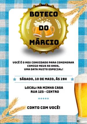 Convite de Aniversário Boteco com Chopp para Editar Online