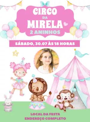 Convite Aniversário Circo Rosa com Foto para Editar Online
