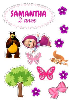 Topo de Bolo Masha e o Urso com Elementos para Editar Online