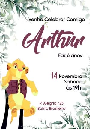Convite Aniversário Rei Leão com Simba para Editar Online