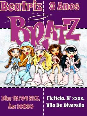 Convite de Aniversário Bratz com as Bonecas para Editar Online