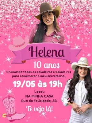 Convite Aniversário Boiadeira Country para Editar Online