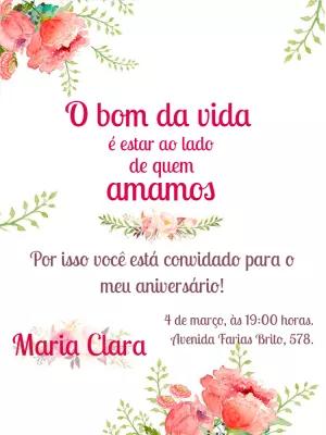 Convite de Aniversário Floral Delicado para Editar Online