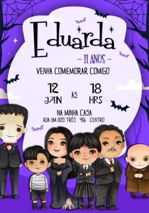 Convite Aniversário Wandinha Addams para Editar Online