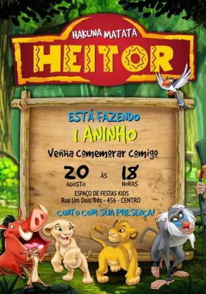 Convite Aniversário O Rei Leão com Personagens para Editar