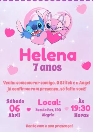 Convite de Aniversário Stitch e Angel para Editar Online