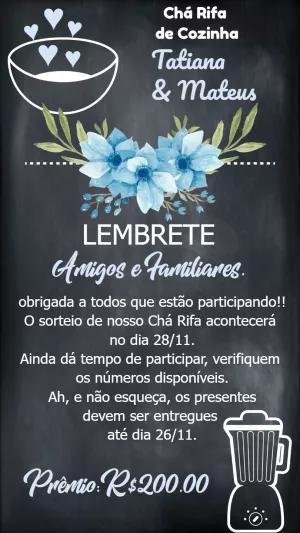 Lembrete Chá Rifa de Cozinha Floral Quadro Negro para Editar