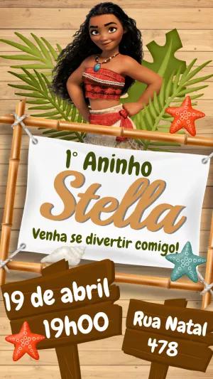 Convite de Aniversário Moana para Editar e Enviar Online
