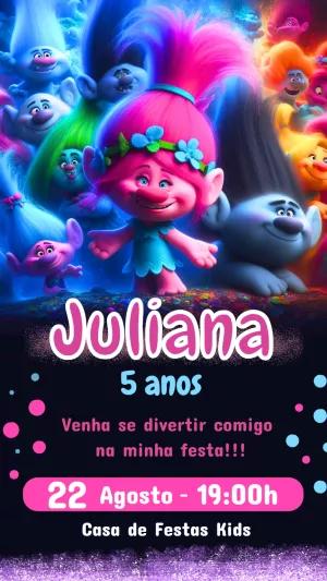 Convite de Aniversário Trolls com Poppy para Editar Online