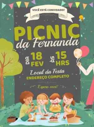 Convite de Aniversário PicNic com Crianças para Editar Online