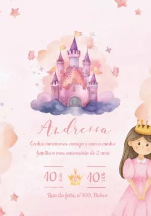 Convite Aniversário Princesa com Castelo para Editar Online