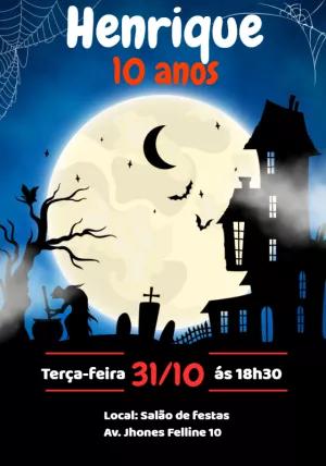 Convite de Aniversário Halloween Sombrio para Editar Online