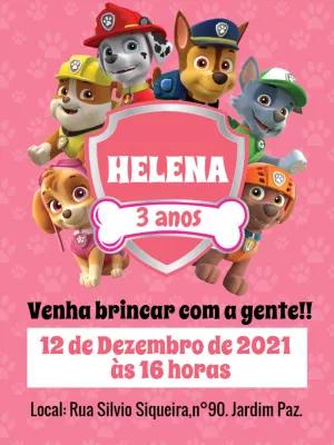 Convite de Aniversário Patrulha Canina Rosa para Editar Online
