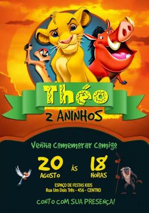Convite Aniversário O Rei Leão com Simba e Amigos para Editar