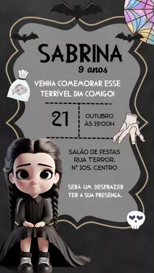 Convite de Aniversário Wandinha Addams para Editar Online