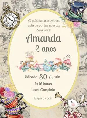 Convite Aniversário Alice no País das Maravilhas para Editar