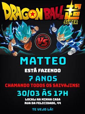 Convite de Aniversário Dragon Ball Super para Editar Online