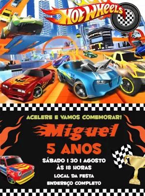 Convite de Aniversário Hot Wheels Editável Online com Carros