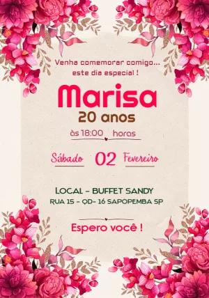 Convite de Aniversário Floral Delicado para Editar Online