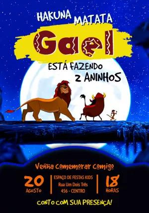 Convite Aniversário O Rei Leão Hakuna Matata para Editar Online