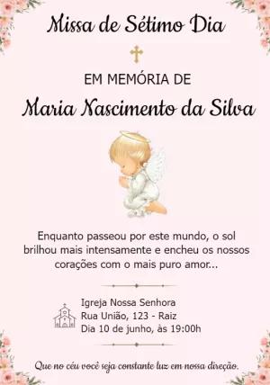 Convite Missa de Sétimo Dia Anjinha Delicado para Editar Online
