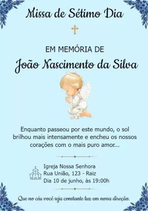 Convite Missa de Sétimo Dia Anjinho para Editar Online