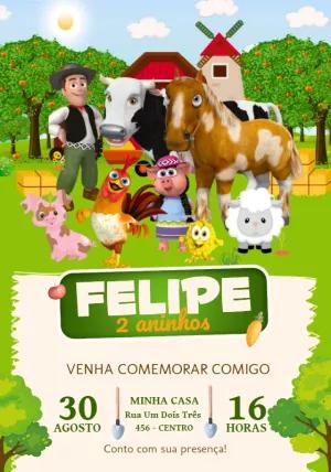 Convite Aniversário Fazendinha do Zenon com Personagens para Editar