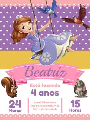 Convite Aniversário Princesa Sofia para Editar Online