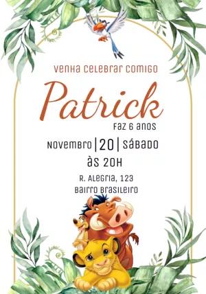 Convite Aniversário Rei Leão com Simba para Editar Online