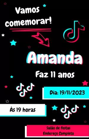 Convite Aniversário Tik Tok com Tema Rede Social para Editar
