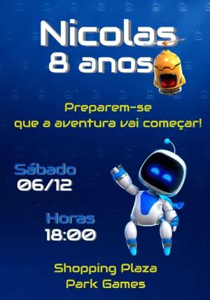 Convite Aniversário Astro Bot PS5 para Editar Online
