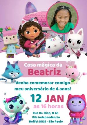 Convite Aniversário Casa Mágica da Gabby com Foto para Editar