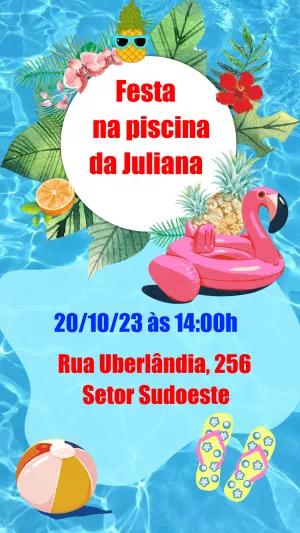 Convite de Aniversário Festa na Piscina Tropical para Editar