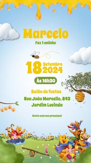 Convite de Aniversário Ursinho Pooh e Turma para Editar Online