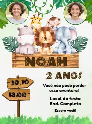 Convite de Aniversário Safari com Foto para Editar Online