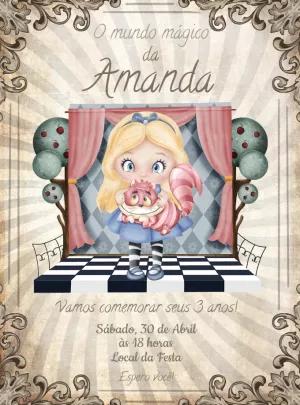 Convite Aniversário Alice no País das Maravilhas para Editar