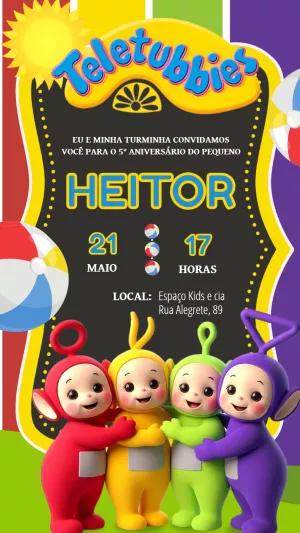 Convite de Aniversário Teletubbies com Personagens para Editar