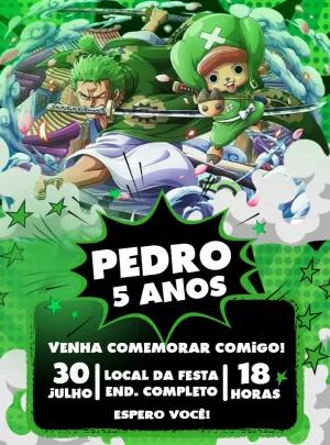 Convite Aniversário One Piece Zoro e Chopper para Editar Online