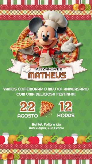 Convite Editável de Aniversário Tema Pizzaria do Mickey
