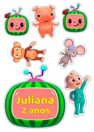 Topo de Bolo Cocomelon com Personagens para Editar e Imprimir