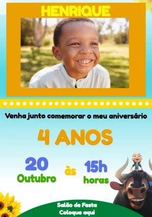 Convite de Aniversário O Touro Ferdinando com Foto para Editar