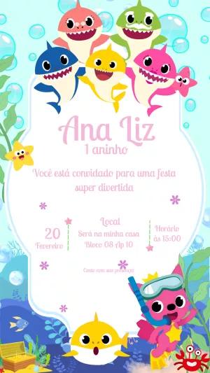 Convite de Aniversário Baby Shark para Editar Online